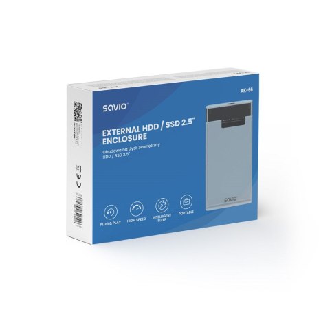 SAVIO ZEWNĘTRZNA OBUDOWA NA DYSK HDD/SDD 2,5", USB 3.0, TRANSPARENTNA, AK-66 SAVIO ZEWNĘTRZNA OBUDOWA NA DYSK HDD/SDD 2,5", USB 3.0, TRANSPARENTNA, AK-66