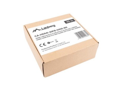 LANBERG KABEL HDMI M/M V2.0 40M OPTYCZNY AOC CA-HDMI-20FB-0400-BK LANBERG KABEL HDMI M/M V2.0 40M OPTYCZNY AOC CA-HDMI-20FB-0400-BK