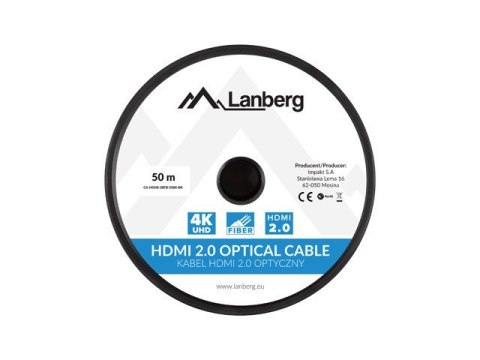 LANBERG KABEL HDMI M/M V2.0 50M OPTYCZNY AOC CA-HDMI-20FB-0500-BK LANBERG KABEL HDMI M/M V2.0 50M OPTYCZNY AOC CA-HDMI-20FB-0500-BK