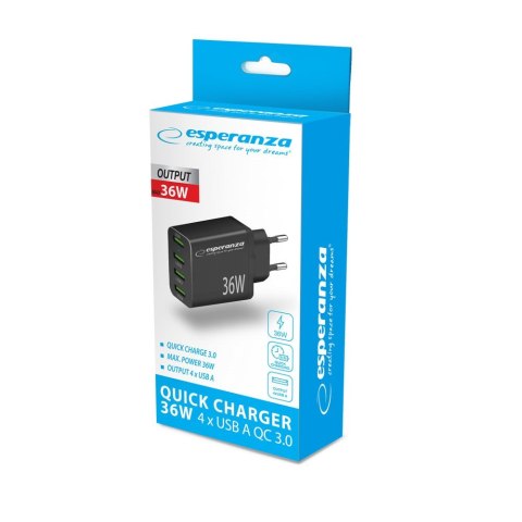 ESPERANZA ŁADOWARKA SIECIOWA 36W 4X USB-A QC 3.0 18W EZC107K ESPERANZA ŁADOWARKA SIECIOWA 36W 4X USB-A QC 3.0 18W EZC107K