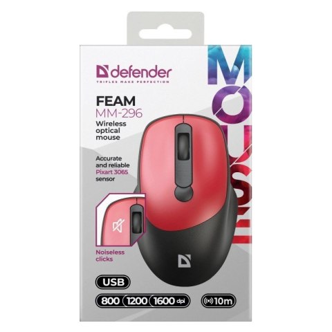 DEFENDER MYSZ FEAM MM-296 RF SILENT CZERWONA DEFENDER MYSZ FEAM MM-296 RF SILENT CZERWONA
