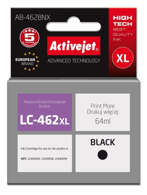 Activejet AB-462BNX Tusz (zamiennik Brother LC-462XLBK; Supreme; 64 ml; czarny). Activejet AB-462BNX Tusz (zamiennik Brother LC-462XLBK; Supreme; 64 ml; czarny).