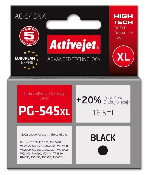Activejet AC-545NX Tusz (zamiennik Canon PG-545XL; Supreme; 16,5ml; czarny) Activejet AC-545NX Tusz (zamiennik Canon PG-545XL; Supreme; 16,5ml; czarny)