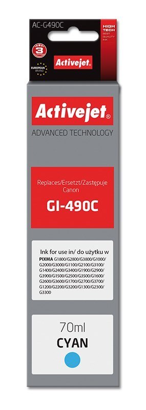 Activejet AC-G490C Tusz (zamiennik Canon GI-490C; Supreme; 70 ml; 7000 stron, niebieski) Activejet AC-G490C Tusz (zamiennik Canon GI-490C; Supreme; 70 ml; 7000 stron, niebieski)