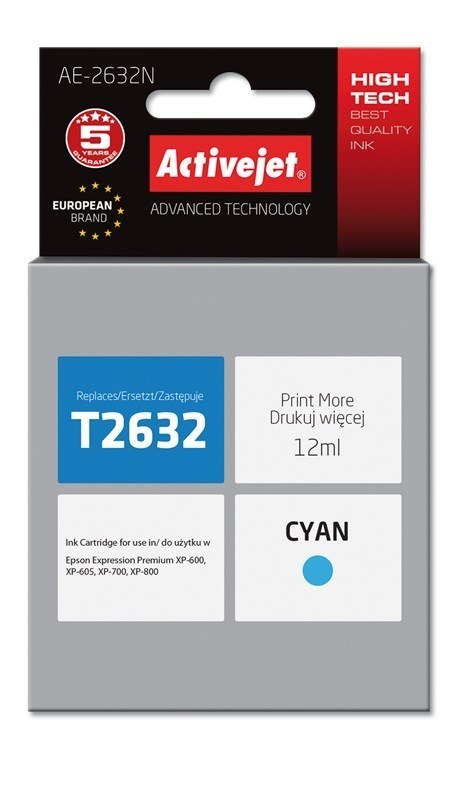 Activejet AE-2632N Tusz (zamiennik Epson 26 T2632; Supreme; 12 ml; niebieski) Activejet AE-2632N Tusz (zamiennik Epson 26 T2632; Supreme; 12 ml; niebieski)