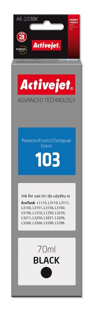 Activejet AE-103Bk Tusz (zamiennik Epson 103 C13T00S14A; Supreme; 70 ml; 4500, czarny). Buteleczki z atramentem. Activejet AE-103Bk Tusz (zamiennik Epson 103 C13T00S14A; Supreme; 70 ml; 4500, czarny). Buteleczki z atramentem.