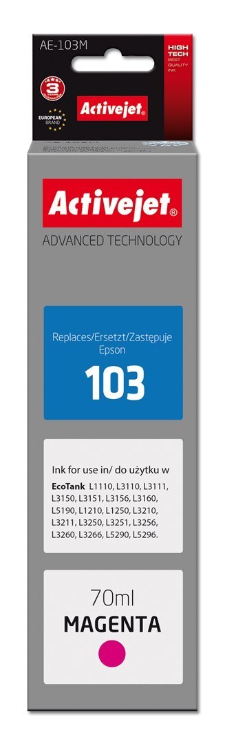 Activejet AE-103M Tusz (zamiennik Epson 103 C13T00S34A; Supreme; 70 ml; czerwony) Activejet AE-103M Tusz (zamiennik Epson 103 C13T00S34A; Supreme; 70 ml; czerwony)