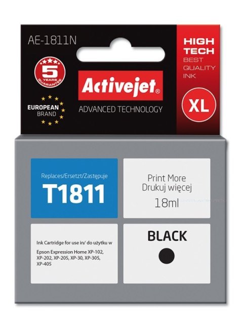 Activejet AE-1811N Tusz (zamiennik Epson 18XL T1811; Supreme; 18 ml; czarny) Activejet AE-1811N Tusz (zamiennik Epson 18XL T1811; Supreme; 18 ml; czarny)