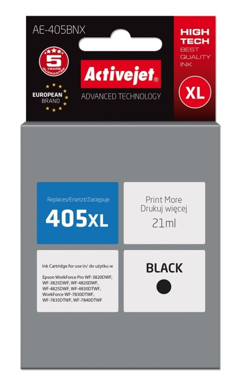 Activejet AE-405BNX Tusz (zamiennik Epson 405XL C13T05H14010; Supreme; 21ml; czarny) Activejet AE-405BNX Tusz (zamiennik Epson 405XL C13T05H14010; Supreme; 21ml; czarny)