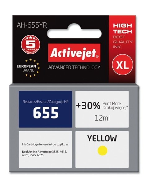 Activejet AH-655YR Tusz (zamiennik HP 655 CZ112AE; Premium; 12 ml; żółty) Activejet AH-655YR Tusz (zamiennik HP 655 CZ112AE; Premium; 12 ml; żółty)