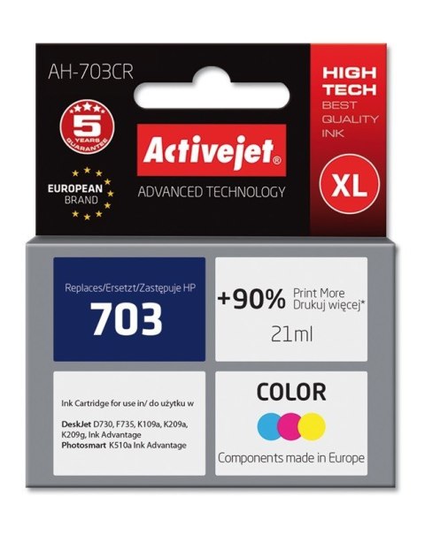 Activejet AH-703CR Tusz (zamiennik HP 703 CD888AE; Premium; 21 ml; kolor) Activejet AH-703CR Tusz (zamiennik HP 703 CD888AE; Premium; 21 ml; kolor)