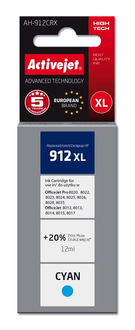 Activejet AH-912CRX Tusz (zamiennik HP 912XL 3YL81AE; Premium; 990 stron; niebieski) Activejet AH-912CRX Tusz (zamiennik HP 912XL 3YL81AE; Premium; 990 stron; niebieski)