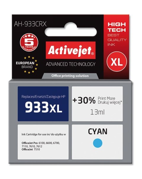 Activejet AH-933CRX Tusz (zamiennik HP 933XL CN054AE; Premium; 13 ml; niebieski) Activejet AH-933CRX Tusz (zamiennik HP 933XL CN054AE; Premium; 13 ml; niebieski)