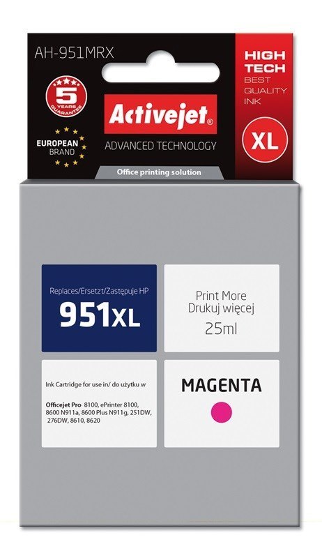 Activejet AH-951MRX Tusz (zamiennik HP 951XL CN047AE; Premium; 25 ml; czerwony) Activejet AH-951MRX Tusz (zamiennik HP 951XL CN047AE; Premium; 25 ml; czerwony)