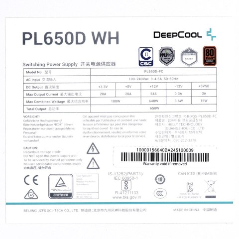 Zasilacz Deepcool PL650D WH  650W Bronze white