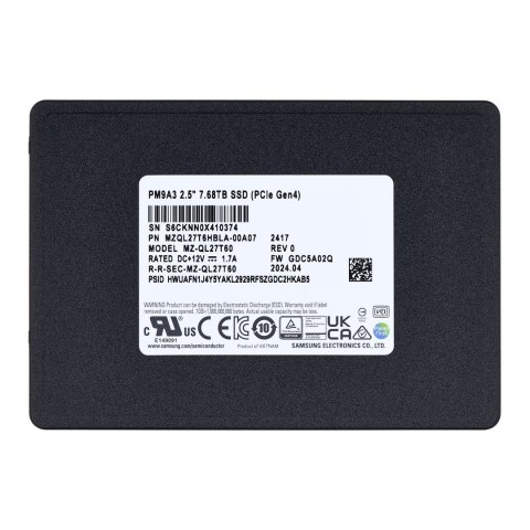 Dysk SSD Samsung PM9A3 7.68TB U.2 NVMe Gen4 MZQL27T6HBLA-00A07 (DWPD 1) Dysk SSD Samsung PM9A3 7.68TB U.2 NVMe Gen4 MZQL27T6HBLA-00A07 (DWPD 1)