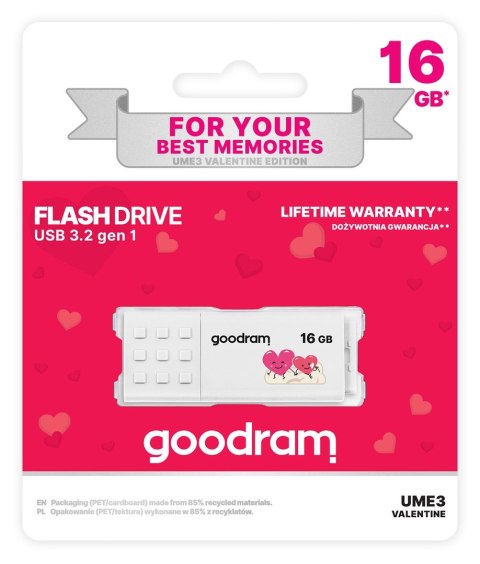 Pendrive GoodRam UME3-0160W0R11-V (16GB; USB 3.0; kolor biały) VALENTINE