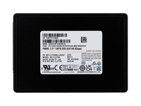 Dysk SSD Samsung PM893 7.68TB SATA 2.5" MZ7L37T6HBLA-00A07 (DWPD 1) Dysk SSD Samsung PM893 7.68TB SATA 2.5" MZ7L37T6HBLA-00A07 (DWPD 1)