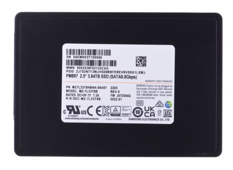 Dysk SSD Samsung PM897 3.84TB SATA 2.5" MZ7L33T8HBNA-00A07 (DWPD 3) Dysk SSD Samsung PM897 3.84TB SATA 2.5" MZ7L33T8HBNA-00A07 (DWPD 3)