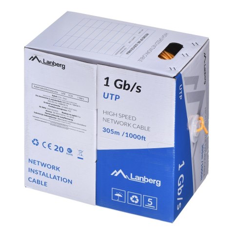 LANBERG KABEL UTP 1GB/S 305M DRUT CCA POMARAŃCZOWY LCU6-10CC-0305-O LANBERG KABEL UTP 1GB/S 305M DRUT CCA POMARAŃCZOWY LCU6-10CC-0305-O