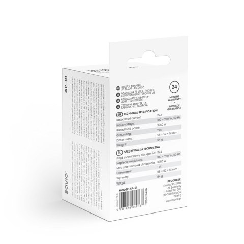 SAVIO ADAPTER PODRÓŻNY, GNIAZDO US - WTYK EU AP-01 SAVIO ADAPTER PODRÓŻNY, GNIAZDO US - WTYK EU AP-01