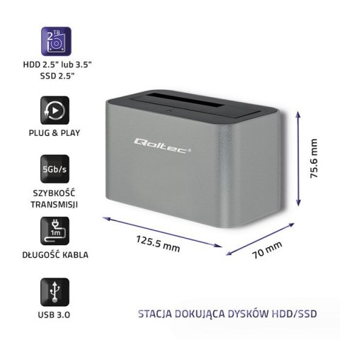 QOLTEC STACJA DOKUJĄCA HDD/SSD | 2.5"/3.5" SATA | USB 3.0 QOLTEC STACJA DOKUJĄCA HDD/SSD | 2.5"/3.5" SATA | USB 3.0