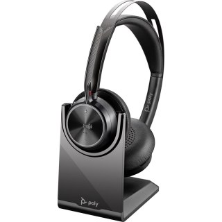 POLY Zestaw słuchawkowy Voyager Focus 2 z certyfikatem Microsoft Teams USB-C-C + przejściówka USB-C/A + podstawka ładująca