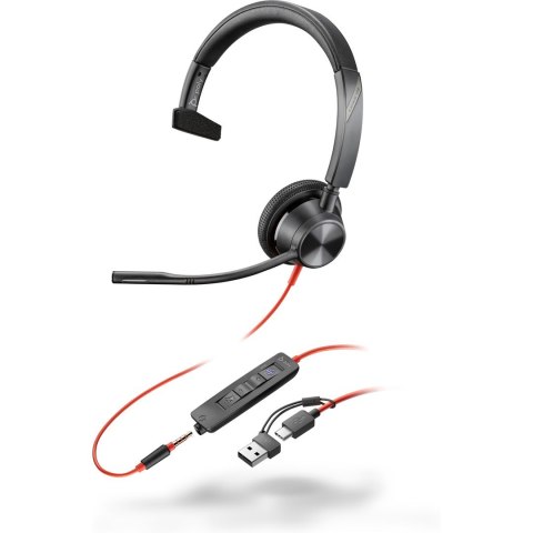 POLY Jednouszny zestaw słuchawkowy Blackwire 3315 USB-C z certyfikatem Microsoft Teams + wtyczka 3,5 mm + przejściówka USB-C/A POLY Jednouszny zestaw słuchawkowy Blackwire 3315 USB-C z certyfikatem Microsoft Teams + wtyczka 3,5 mm + przejściówka USB-C/A