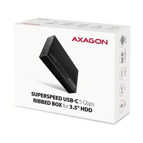 AXAGON EE35-GTR USB-C 3.2 Gen 1 - SATA 6G, Obudowa Zewnętrznego Dysku Twardego 3.5", Ryflowana - Czarna AXAGON EE35-GTR USB-C 3.2 Gen 1 - SATA 6G, Obudowa Zewnętrznego Dysku Twardego 3.5", Ryflowana - Czarna