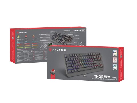 GENESIS Thor 230 TKL klawiatura Gaming USB + RF Wireless + Bluetooth QWERTY Czarny GENESIS Thor 230 TKL klawiatura Gaming USB + RF Wireless + Bluetooth QWERTY Czarny