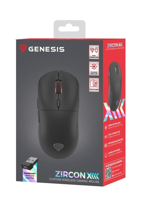 GENESIS Zircon XIII myszka Gaming Oburęczny RF Wireless + USB Type-C Optyczny 26000 DPI GENESIS Zircon XIII myszka Gaming Oburęczny RF Wireless + USB Type-C Optyczny 26000 DPI