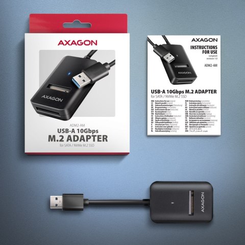 Axagon ADM2-AM USB-A 10Gbps - M.2 NVMe & SATA SSD adaptér, kabelis USB-A 10cm Obudowa SSD Czarny