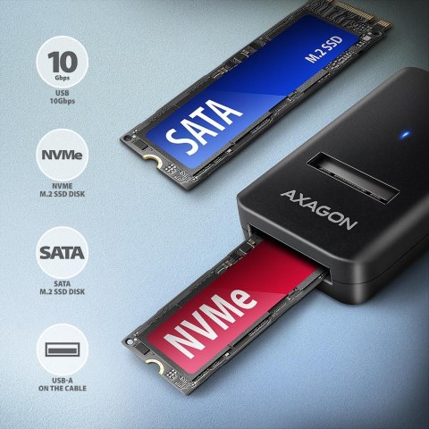 Axagon ADM2-AM USB-A 10Gbps - M.2 NVMe & SATA SSD adaptér, kabelis USB-A 10cm Obudowa SSD Czarny