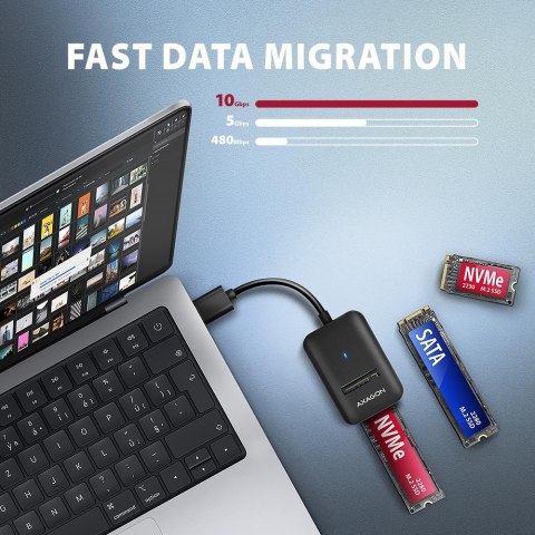 Axagon ADM2-AM USB-A 10Gbps - M.2 NVMe & SATA SSD adaptér, kabelis USB-A 10cm Obudowa SSD Czarny