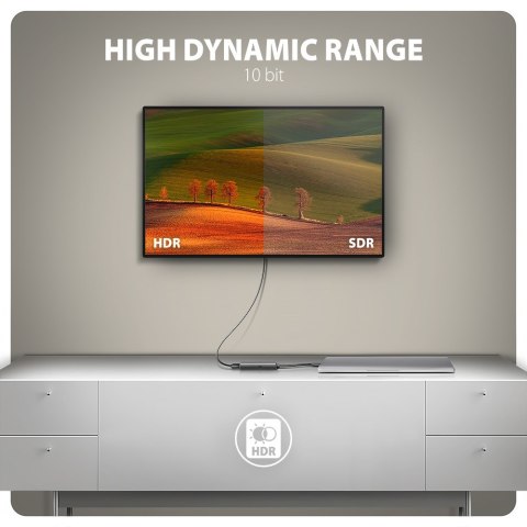 Axagon RVC-HI8KPD, USB-C -> HDMI 2.1 redukce / adaptér, 8K/60Hz, 4K/144Hz, HDR10+, PD100W 0,16 m USB Type-C HDMI + USB Type-C