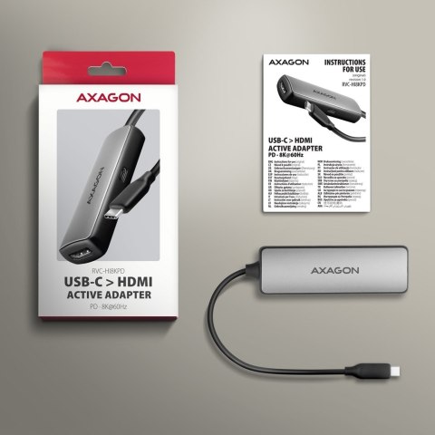 Axagon RVC-HI8KPD, USB-C -> HDMI 2.1 redukce / adaptér, 8K/60Hz, 4K/144Hz, HDR10+, PD100W 0,16 m USB Type-C HDMI + USB Type-C