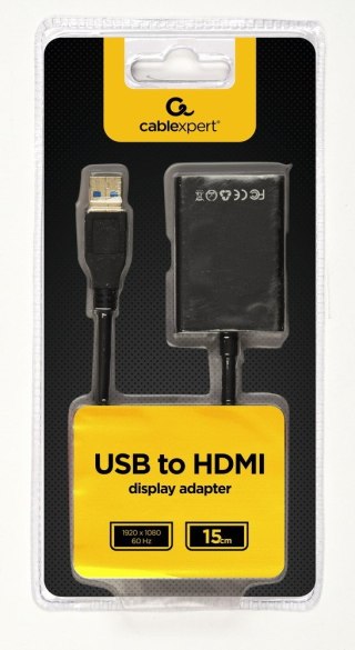 Adapter GEMBIRD A-USB3-HDMI-02 (USB 3.0 M - HDMI F; 0,15m; kolor czarny)