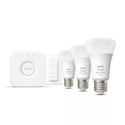 Philips Hue White and color ambiance Zestaw startowy: 3 inteligentne żarówki E27 (1100) + regulator przyciemniania Hue Dimmer sw Philips Hue White and color ambiance Zestaw startowy: 3 inteligentne żarówki E27 (1100) + regulator przyciemniania Hue Dimmer sw