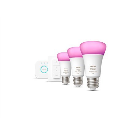 Philips Hue White and color ambiance Zestaw startowy: 3 inteligentne żarówki E27 (1100) + regulator przyciemniania Hue Dimmer sw Philips Hue White and color ambiance Zestaw startowy: 3 inteligentne żarówki E27 (1100) + regulator przyciemniania Hue Dimmer sw