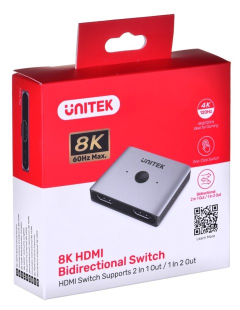 Unitek dwukierunkowy przełącznik sygnału HDMI 2.1 2 in 1 out 8K Unitek dwukierunkowy przełącznik sygnału HDMI 2.1 2 in 1 out 8K