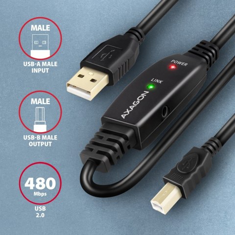Axagon ADR-220B USB 2.0 A-M -> B-M active connecting/repeater cable 20m - Kabel - Digital/Daten kabel USB USB A USB B Czarny Axagon ADR-220B USB 2.0 A-M -> B-M active connecting/repeater cable 20m - Kabel - Digital/Daten kabel USB USB A USB B Czarny