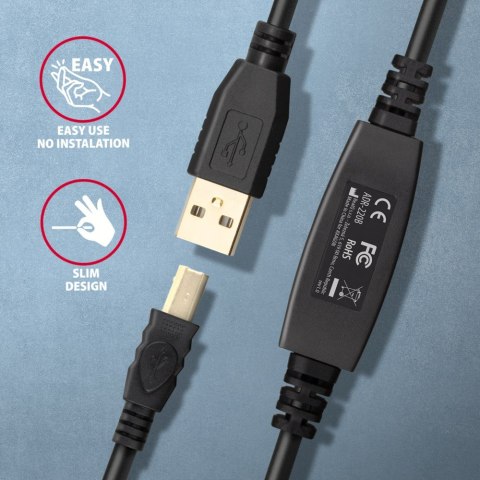Axagon ADR-220B USB 2.0 A-M -> B-M active connecting/repeater cable 20m - Kabel - Digital/Daten kabel USB USB A USB B Czarny Axagon ADR-220B USB 2.0 A-M -> B-M active connecting/repeater cable 20m - Kabel - Digital/Daten kabel USB USB A USB B Czarny