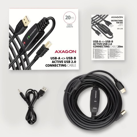 Axagon ADR-220B USB 2.0 A-M -> B-M active connecting/repeater cable 20m - Kabel - Digital/Daten kabel USB USB A USB B Czarny Axagon ADR-220B USB 2.0 A-M -> B-M active connecting/repeater cable 20m - Kabel - Digital/Daten kabel USB USB A USB B Czarny