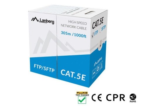 Kabel sieciowy Lanberg LCS5-11CU-0305-S (S/FTP; 305m; kat. 5e; kolor szary) Kabel sieciowy Lanberg LCS5-11CU-0305-S (S/FTP; 305m; kat. 5e; kolor szary)