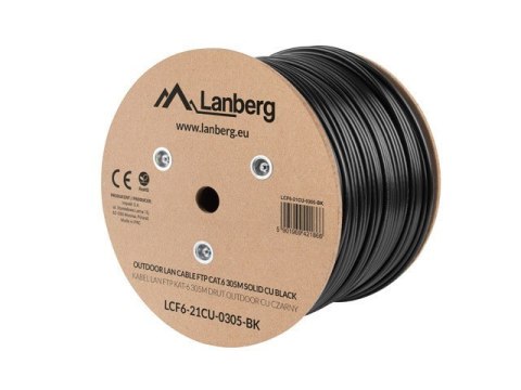Kabel sieciowy zewnętrzne Lanberg LCF6-21CU-0305-BK (FTP; 305m; kat. 6; kolor czarny) Kabel sieciowy zewnętrzne Lanberg LCF6-21CU-0305-BK (FTP; 305m; kat. 6; kolor czarny)
