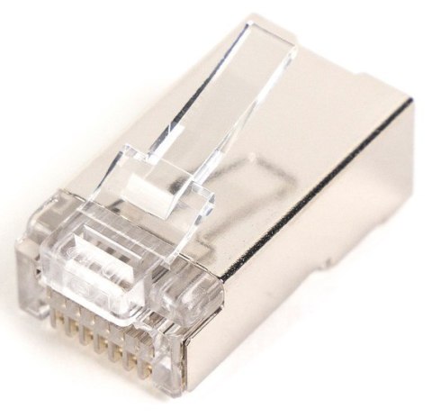 Wtyk RJ45 (8P8C) przelotowy, kat.5e, ekranowany, AWG 26-24, opakowanie 100 szt. Wtyk RJ45 (8P8C) przelotowy, kat.5e, ekranowany, AWG 26-24, opakowanie 100 szt.