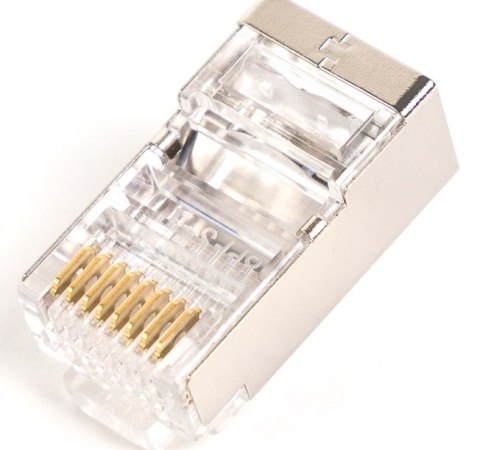 Wtyk RJ45 (8P8C) przelotowy, kat.5e, ekranowany, AWG 26-24, opakowanie 100 szt. Wtyk RJ45 (8P8C) przelotowy, kat.5e, ekranowany, AWG 26-24, opakowanie 100 szt.