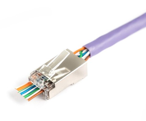 Wtyk RJ45 (8P8C) przelotowy, kat.5e, ekranowany, AWG 26-24, opakowanie 100 szt. Wtyk RJ45 (8P8C) przelotowy, kat.5e, ekranowany, AWG 26-24, opakowanie 100 szt.