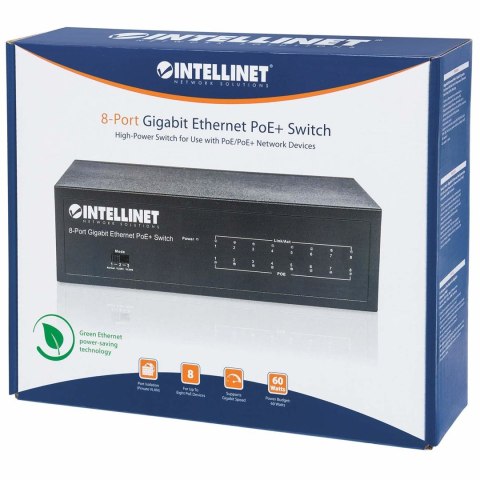 INTELLINET GIGABIT SWITCH 8X 10/100/1000 RJ45 POE+ INTELLINET GIGABIT SWITCH 8X 10/100/1000 RJ45 POE+