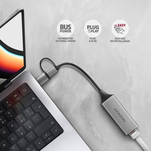 Karta sieciowa AXAGON ADE-TXCA Gigabit Ethernet, USB-C + USB-A - Titanium Grey Karta sieciowa AXAGON ADE-TXCA Gigabit Ethernet, USB-C + USB-A - Titanium Grey